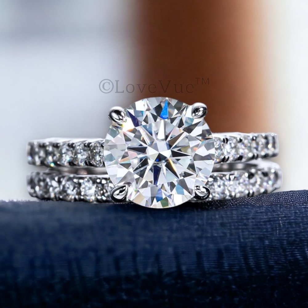 Certified 4.14ct. t.w. Diamond Moissanite 4-Prong Wedding Set VVS1 GRA Certified - Picture 1 of 16